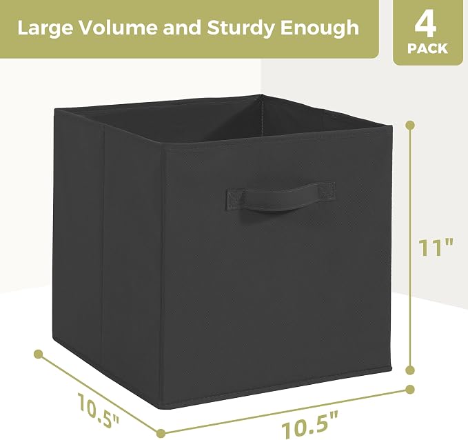 Storage Cubes, 11 Inch Cube Storage Bins, Set of 4, Fabric Foldable Storage Bins With Handles, Closet Storage Organizer Bins, Cubby Clothing Storage Baskets for Shelves, Black - Image 2