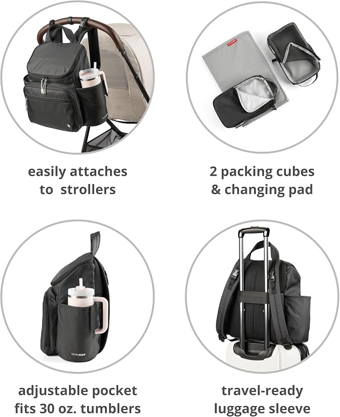 Skip Hop Diaper Bag Backpack with Portable Changing Pad Adjustable Pocket for 30 oz. Tumblers 9 Total Pockets Insulated Packing Cubes Luggage Sleeve & Stroller Straps Fits a 14” Laptop Forma Next Grey - Image 2