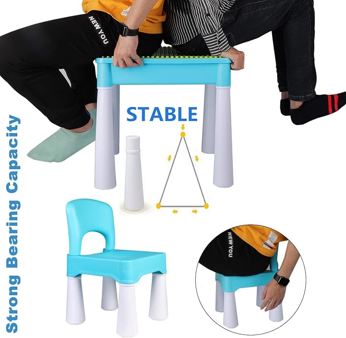 burgkidz Toddler Building Table Set: 1 Chair 128 Blocks Storage Box Blue | Leakproof top for sand/water. Sturdy ABS, smooth edges. 1 chair & 128 bricks. Ideal 3+ yrs indoor/outdoor. Great gift - Image 6