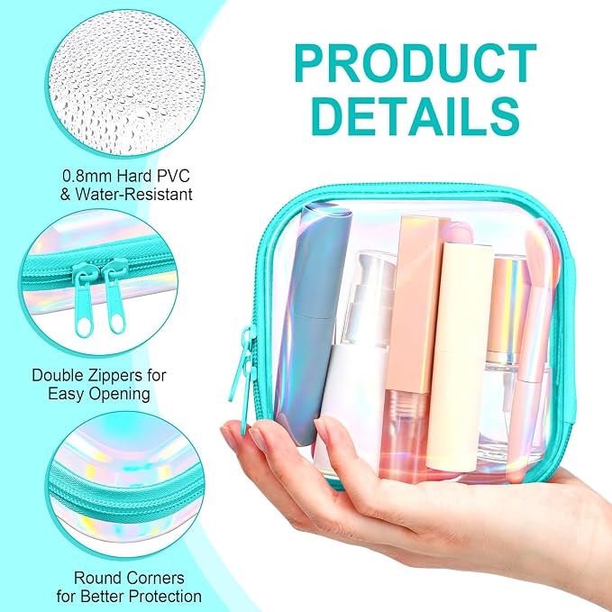 Sanwuta 6 Clear Hard Zipper Case,Holographic,5 X 5 X 2 Inch | Pencil Case Pouches ,Makeup Bag,Plastic Toiletry Diaper Bag ,Travel Toy Storage,Waterproof Organizer Bins - Image 3