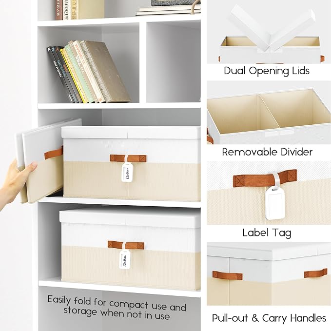 Extra Large Storage Bins - 3 Pack Closet Storage Boxes with Double-Open Lid & Divider Board, Stackable Colthes Storage Organizer, Fabric Basket with Label Tag for Home, Laundry - Image 3