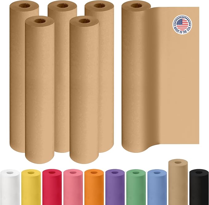 Brown Paper Roll 18" x 1800" (150 feet), Pack of 6 - USA-Made 50lb Thick Kraft Paper for Packing, Moving, Shipping, Wrapping, and Crafts/Arts - 100% Recycled Natural Material by IDL Packaging by IDLPackaging
