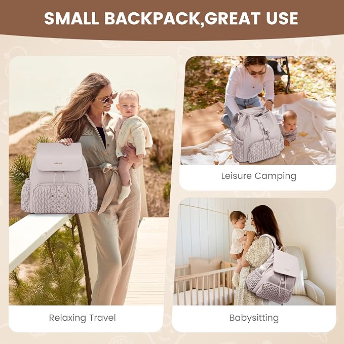LOVEVOOK Diaper Bag Backpack, Small Baby Bag, Cute Baby Diaper Bag, Stylish Water-Resistant Travel Baby Bag for Mom, Baby Backpack with Changing Pad, Stroller Straps -Nude - Image 2