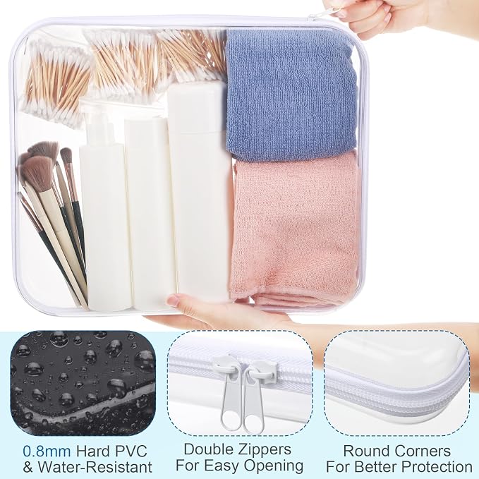 Sanwuta 6 Clear Hard Zipper Case,White,13.78 X 11.81 X 2 Inch | Pencil Case Pouches ,Makeup Bag,Plastic Toiletry Diaper Bag ,Travel Toy Storage,Waterproof Organizer Bins - Image 3