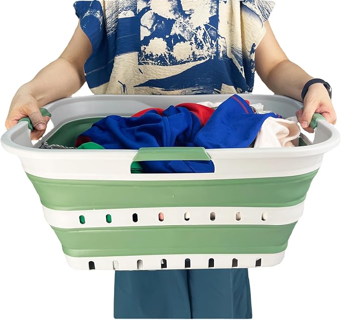 SAMMART 42 (11 Gallons) Collapsible Plastic Laundry Basket, Foldable Pop Up Storage Container/Organizer, Space Saving Hamper, Portable Bin for Dorm Room Bathroom (2, Grey/Dark Sea Green) - Image 6
