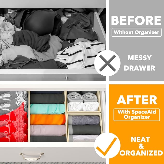 SpaceAid Drawer Organizer Clothes, 12 Pack Dresser Organizer Bins for Nursery, Closet Organization and Storage Dividers for Clothing, Baby Clothes, Underwears, Socks (Beige) - Image 2