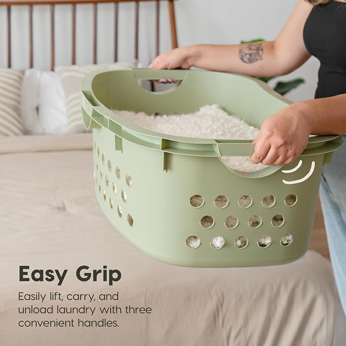 IRIS USA Plastic Laundry Basket 1.5 Bushel (50L), Built-In Handles, Green | Clothes Hamper with Ventilation Holes, Reinforced Rim, Hip Hold Design, Large capacity - Image 4