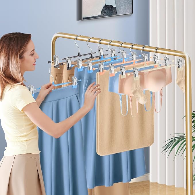 Pants Skirt Hangers with Clips, 20 Pack, Sky Blue, 12 Inch | Non-Slip,Adjustable metal wide clips,Space-Saving,Heavy duty, for pants/skirt/dress/trousers/jeans/shorts/leggings,Women - Image 6