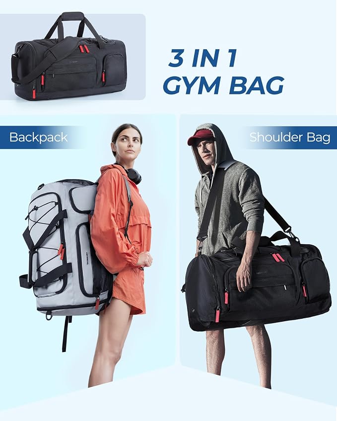 BAGSMART Gym Bag for Men, Athletic Sports Backpack Travel Hiking Duffel | 3-In-1 Gym Bag for Travel Clothes & Padded 13.3" Laptop, with Waterproof Wet Pocket & Shoe Compartment for Travel Camping - Image 2