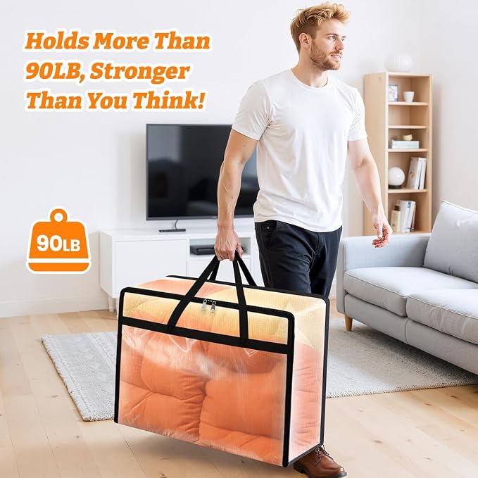 BlissTotes Moving Bags 90L 6PCS, Clear Clothes Storage Under Bed Storage | Foldable Clothes Storage Bags with Sturdy Zippers & Handles for Comforter, Bedding, Books, Sheet, Transparent Containers - Image 2