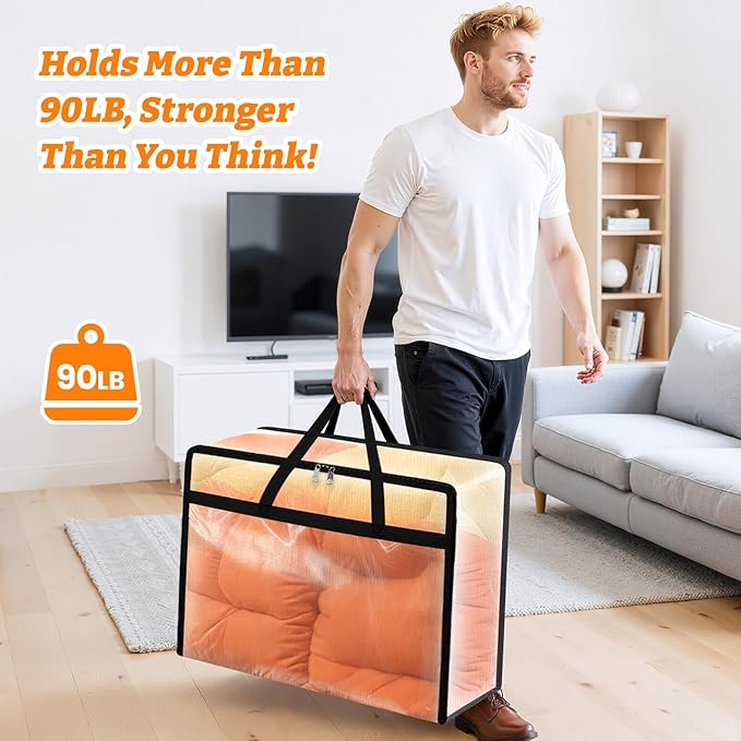 BlissTotes Moving Bags 90L 8PCS, Clear Clothes Storage Under Bed Storage | Foldable Clothes Storage Bags with Sturdy Zippers & Handles for Comforter, Bedding, Books, Sheet, Transparent Containers - Image 2