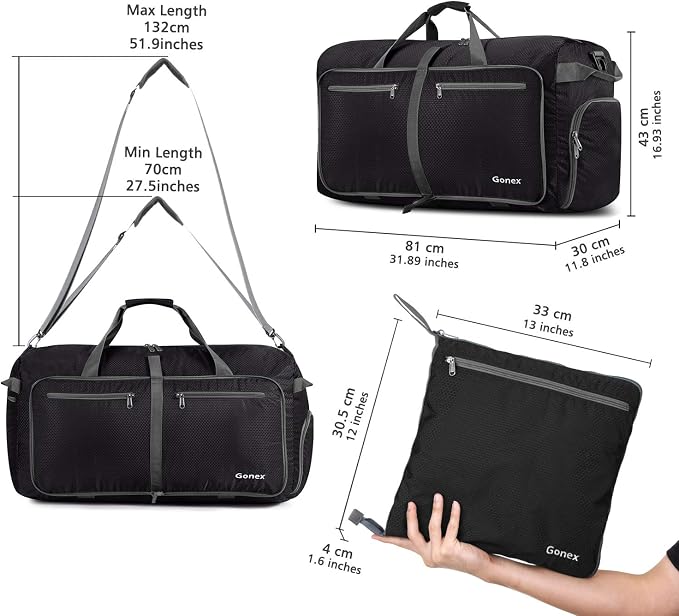 Gonex 100L Foldable Travel Duffle Bag with Shoe Compartment, Lightweight | 210D Nylon, Water-Repellent, Folds Compact, Multiple Pockets, Luggage Sleeve,Family Travel & Camping, Black - Image 3