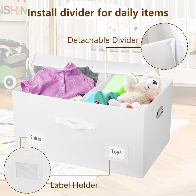 Graciadeco 75 Quarts Extra Large Decorative Storage Bins with Lids, 1 Pack White Collapsible Storage Bins with Lids, Stackable Storage Bins Decorative Box Storage With Lid Extra Large | 75 Quarts 1 Pack White Collapsible Stackable Linen Fabric 4 Handle... - Image 5