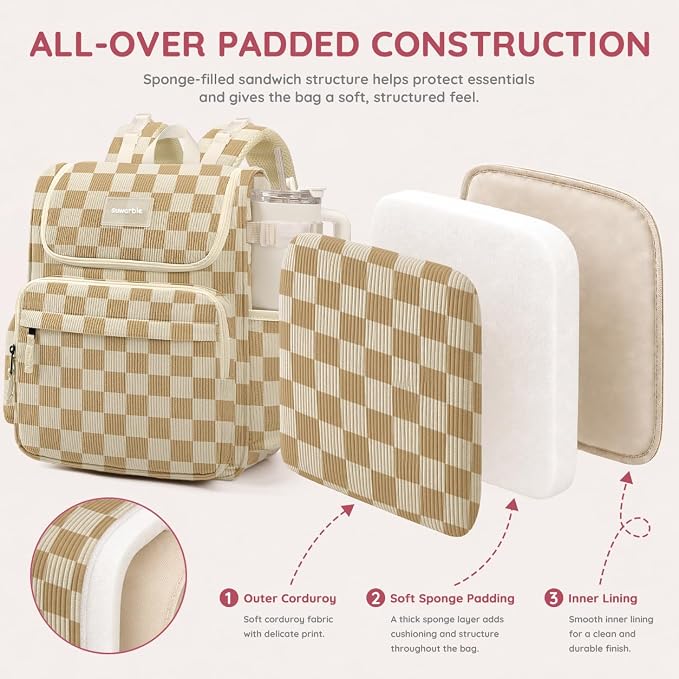Large Corduroy Diaper Bag Backpack for Mom, 25L Baby Travel Bag with Insulated Bottle Pockets, 40oz Side Strap & Stroller-Ready Straps - Image 7