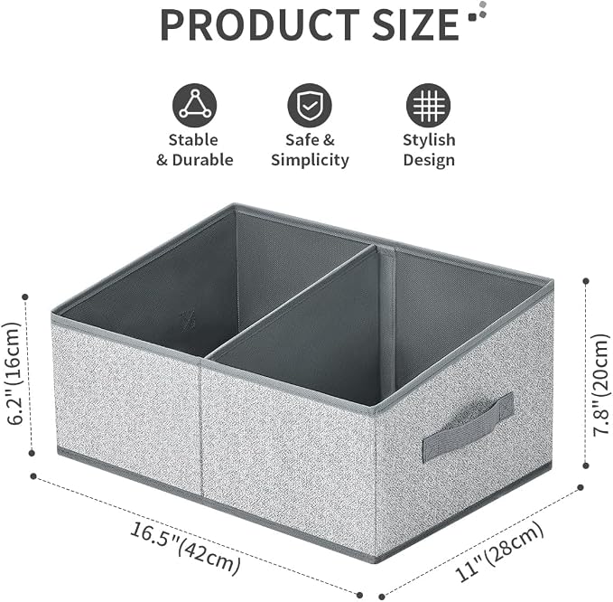 DIMJ Closet Storage Bins, 5 Pack Storage Baskets for Shelves, Foldable Closet Organizer with Handle, Linen Closet Organizers and Storage for Clothes, Toys, Towel, Books (Grey) - Image 2