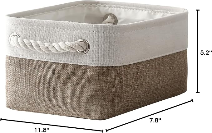 Storage Basket for Organizing - 1 Pack 12x8x5.2 inch Baskets for Gifts Empty with Handles, Fabric Storage Cubes for Organizer Closet Dog Gift Cloth Toy (Whiet & Khaki) - Image 9