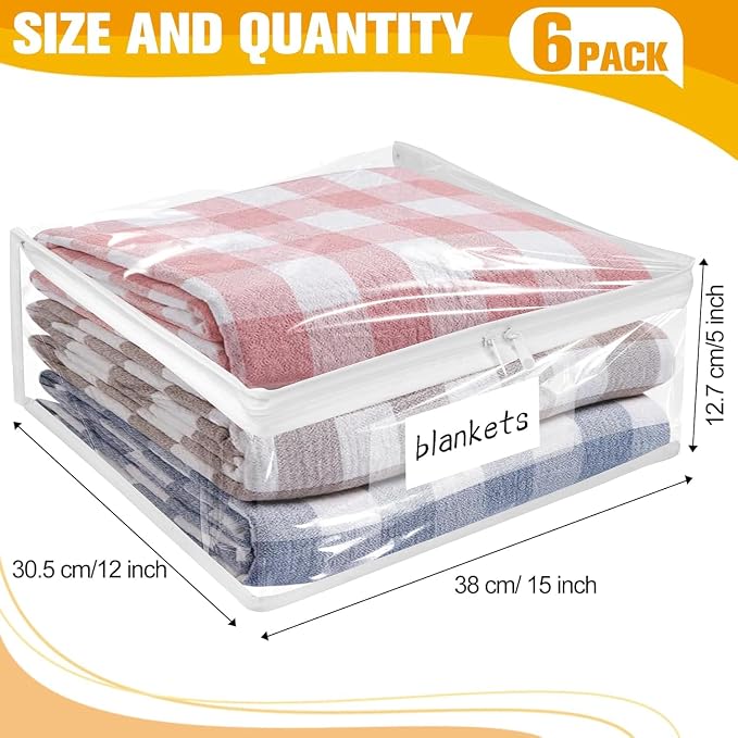 Plastic Storage Bags with Easy-Glide Zipper, Pack of 6, Durable Clear Vinyl Zippered Storage Bags for Clothes Sweaters Comforters Blankets Sheets Bedding (15 x 12 x 5 Inch, Transparent White) - Image 3