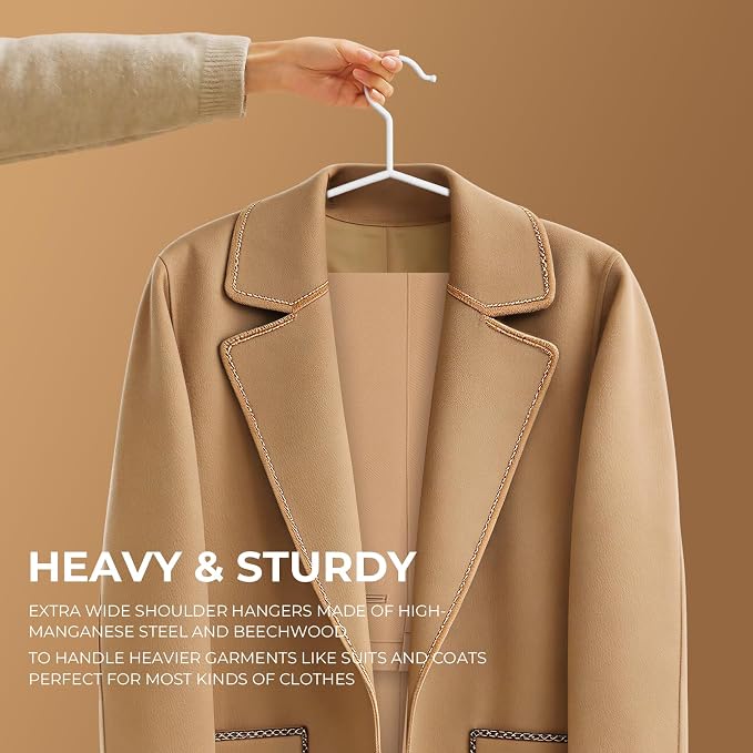 16.7 Inch Wooden Wide Shoulder Hangers for Sweater,Coat,Suit,10 Pack | Heavy Duty,No Shoulder Bump,Non-Slip,Space Saving,Hanger for Coat,Sweater,Jacket,Thick Clothes,Pants,Skirt,For Men Women - Image 5