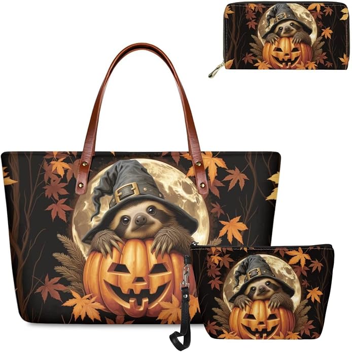 GIFTPUZZ Women Top Handle Bags Handbags with Zipper Leather Wallet Cash Card Phone Holder and Makeup Bag Set 3pcs - Image 4