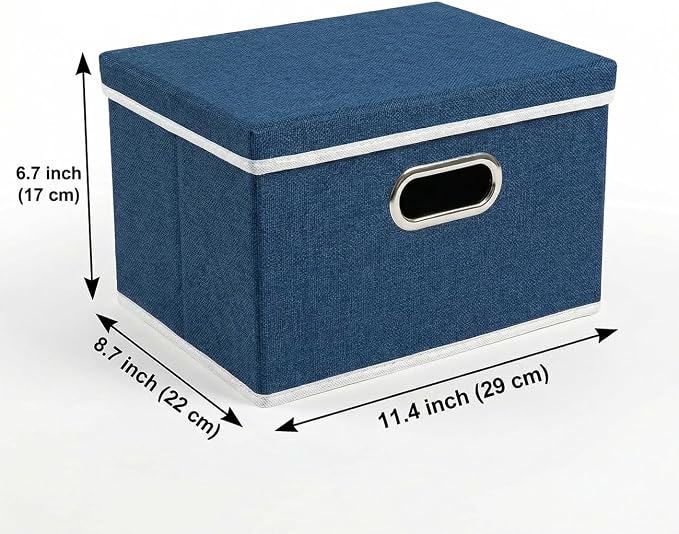 Storage Bins with Lids [3-Pack] Linen Fabric Foldable Storage Boxes Organizer Containers Baskets Cube with Cover for Bedroom Closet Office Royal Blue（11.4X8.6X6.7 - Image 3