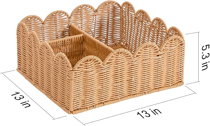 Rattan Divided Scalloped Basket,Wicker Diaper Caddy Scalloped Baske,Woven Natural Basket with 4 Dividers,Suitable for Baby Rooms, Bathrooms, Bedrooms (Imitation Rattan) - Image 3