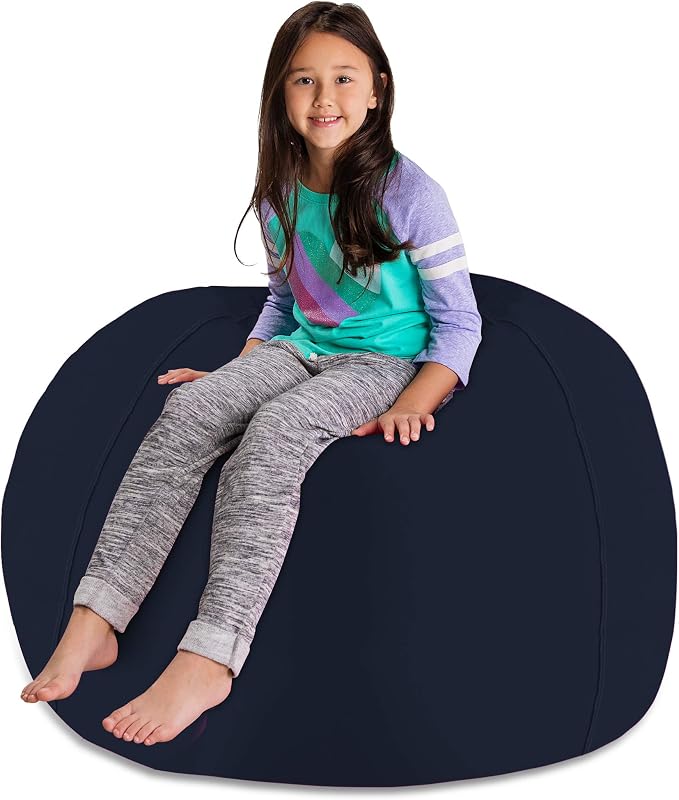 Posh Stuffable Kids Stuffed Animal Storage Bean Bag Chair Cover - Childrens Toy Organizer, X-Large 48" - Solid Navy Blue - Image 4