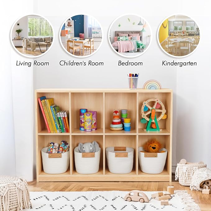 OOOK 8-Compartment Wooden Storage Cabinet, Kids Toy Storage Organizer Large | FSC Safety, Montessori Bookshelf for Classroom, Playroom, Kindergarten, Living Room, Office, 46"W×11.7"D×31.5"H - Image 7