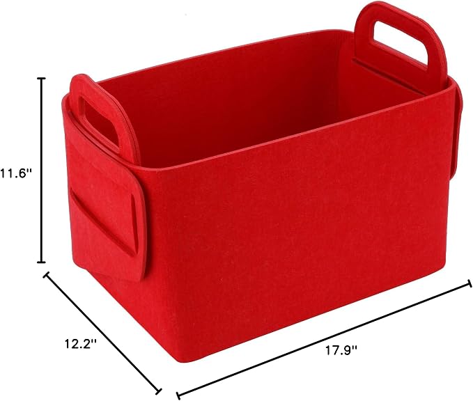 Minoisome Storage Basket Felt Storage Bin Collapsible& Convenient Box Organizer with Carry Handles for Office Bedroom Closet Babies Nursery Toys Laundry (Red, 17.9inch（L）×12.2inch（W）×11.6inch（H）) - Image 8