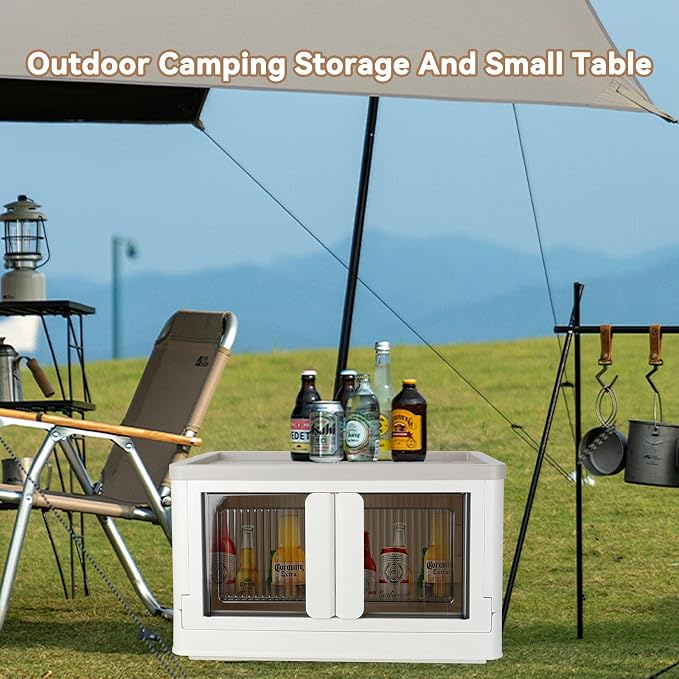 Storage Cabinet with Lids, Foldable Box, 8.4 Gallon (32L), With Double Door and Buckle, Collapsible, Underbed or Countertop Use, Classy For Father and Mother, Mike White - Image 8