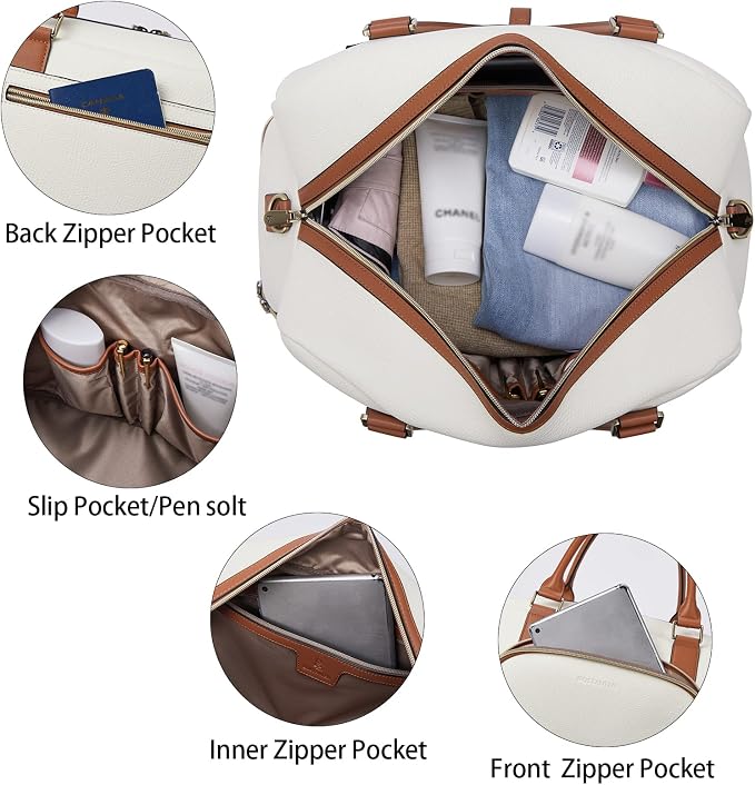 BOSTANTEN Weekender Bags for Women Travel Leather Overnight Bags | Shoe Compartment, Trolley Sleeve, Fits Under-seat, Airline-Friendly Carry-on Size, Designer, Weekend Getaways, Business Trip - Image 3