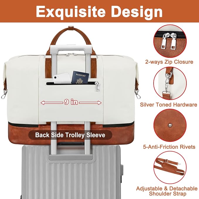 TIBES Travel Weekender Bag for Women, Overnight Bag with Shoe Compartment | 3PCS Large Travel Duffel Bag for Gym, Travel, Hospital, Business Trip, Carry On Tote, Wet & Dry Separation, Water Resistant - Image 5