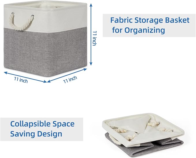 Temary Fabric Storage Baskets for Organizing, Grey Basket for Shelves, Collapsible Baskets with Handles for Shelves, Home, Closet (White&Gray) - Image 7