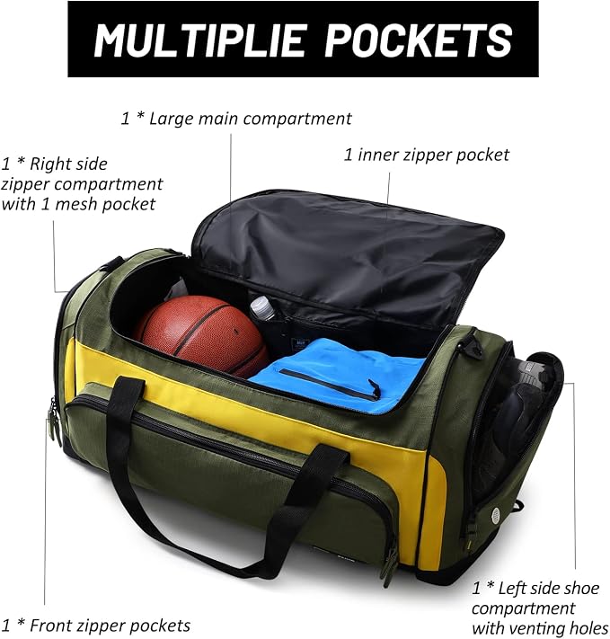 MIER Large Gym Bag for Men 60L Duffel Bag with Shoe Compartment | Lightweight & Durable Sports Duffles; Suited for Workout Fitness Travel Weekender; Water Resistant; Adjustable Shoulder Strap - Image 2