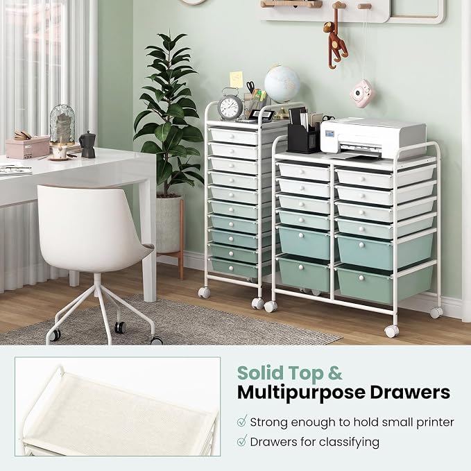 Giantex 12 Drawers Rolling Storage Cart, Classroom Organizers with Wheels for Tools Scrapbook Craft Paper Teacher Office School Supplies, Green Gradient - Image 4