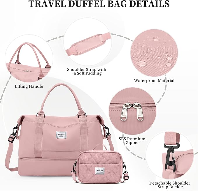 Weekender Bags for Women,Personal Item Travel Bag with Shoes Compartment | Overnight Travel Duffel Bag with Grid Toiletry Bag,Carry-On Bag,Extra Large - Image 6