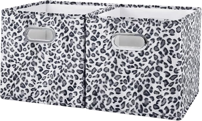 ANMINY Leopard Cheetah Print Storage Cubes Bins, Velvet, Gray, 11Inch 2PCS | Collapsible & Washable, PP Board Frame, Built-in Metal Handles, Animal Themed Fabric Cubes Baskets for Closet Shelves Decor - Image 6