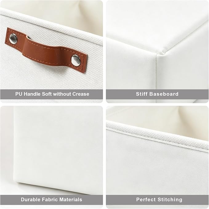 Storage Bins Large Fabric Storage Baskets for Shelves 3 Pack, Decorative Linen Closet Baskets with Handles for Organizing, Shelf, Clothes, Home, Office, 15x11x9.5Inches (White) - Image 6