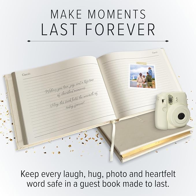 Gallery Leather Guest Book - Great for Wedding, Reception, Baby and Bridal | Party and Vacation Home - 192 Lined Pages to Sign in, add Polaroid Photo - Hardcover 9x7" - Acadia Navy - Space Force - Image 3