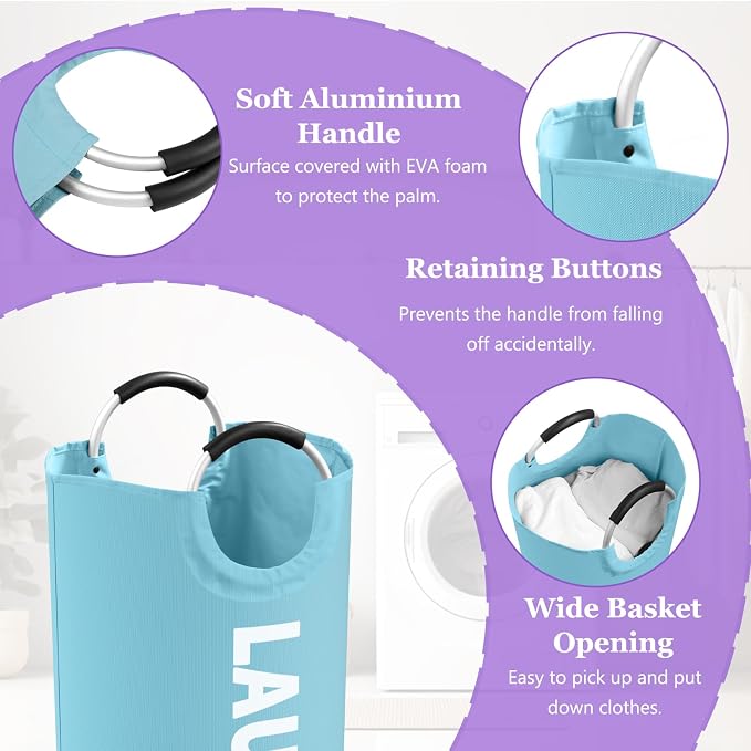 2Pcs 95L Large Clothes Hampers, Foldable Laundry Basket with Handles | IHOMAGIC Tall Laundry Bin, Water-Resistant Dirty Clothes Hamper, Portable Storage Basket for Family, Apartment,Blue+Navy Blue - Image 5