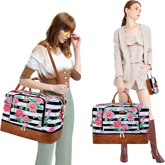 TIBES Travel Weekender Bag for Women, Overnight Bag with Shoe Compartment | 3PCS Large Travel Duffel Bag for Gym, Travel, Hospital, Business Trip, Carry On Tote, Wet & Dry Separation, Water Resistant - Image 2