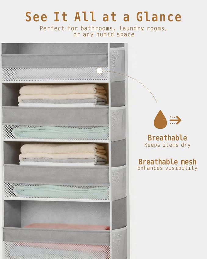 KMSCO Over The Door Organizer 6 Large +13 Mesh Side Pockets | 55lbs capacity, heavy duty non-woven fabric.Ideal for nursery, bathroom, pantry, closet. Grey, 2 Pack - Image 5