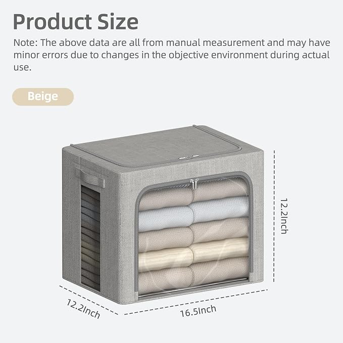 FHSQX 2 Pack Clothes Storage Bins, Light Gray, 16.5x12.2x12.2 Inch | ‎Portable, Large Clear Window, Stackable, Durable Handles, Foldable - Image 4