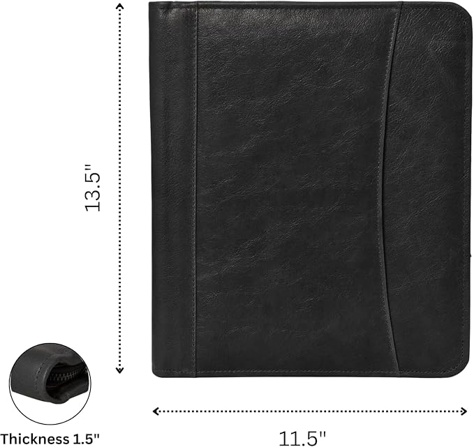 Genuine Leather Portfolio Organizer with Zipper for Men Women, Padfolio Business Resume A4/Pad, Folder Organizer, Legal Pad Holder with Card Slots, Zippered Padfolio for Business Documents, Black - Image 4