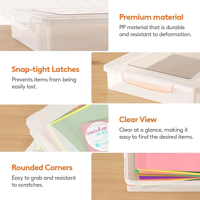 Lifewit 5 QT Paper Storage Bins with Lid, Document Organizer, 12 Pcs, Clear | Plastic File Container Fits 8.5" x 11" Letter& A4 Papers, Classroom Organization for Board Game, Document, Craft, Art Supply - Image 3