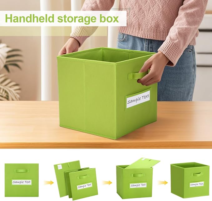 Fabric storage cubes (8 Pack) 11 Inch Cube Storage Bin, cube organizer bins with 8 Labels Window Cards & a Pen, Foldable cube organizer bins and Storage Box, lime green - Image 4