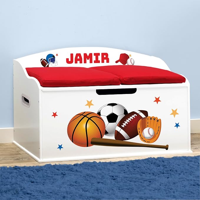 DIBSIES Personalized Creative Wonders Toy Box, Sports, 30 x 19.25 x 18 inches, Soft-Close Lid (White) - Image 2