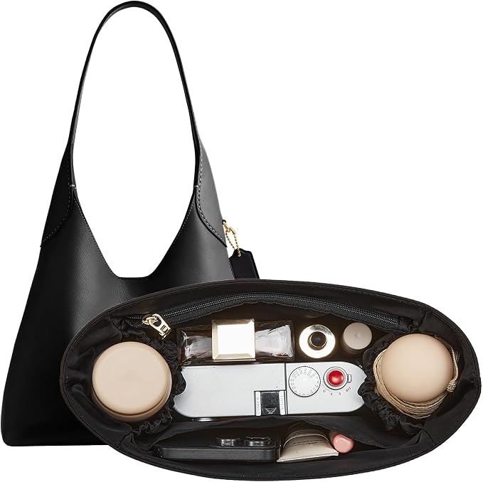 Brooklyn 28 Bag Insert, Purse Organizer Insert for Coach, Nylon Black | Waterproof Nylon For Coach Brooklyn Shoulder Bag 28, Lightweight, 5 Compartments Zipper Pocket, Elastic Holders by Doxo