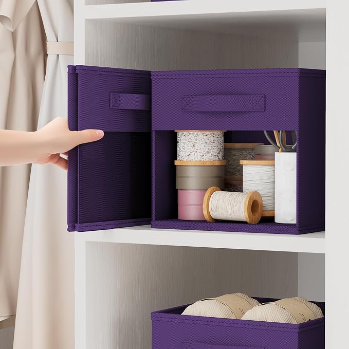 DIMJ Storage Cubes, Cube Storage Bin, 8 Pack Foldable Baskets with Window, Closet Storage Bins with Handle, 11x 11 inch Storage Cubes for Clothes, Toys, Books (Purple) - Image 4