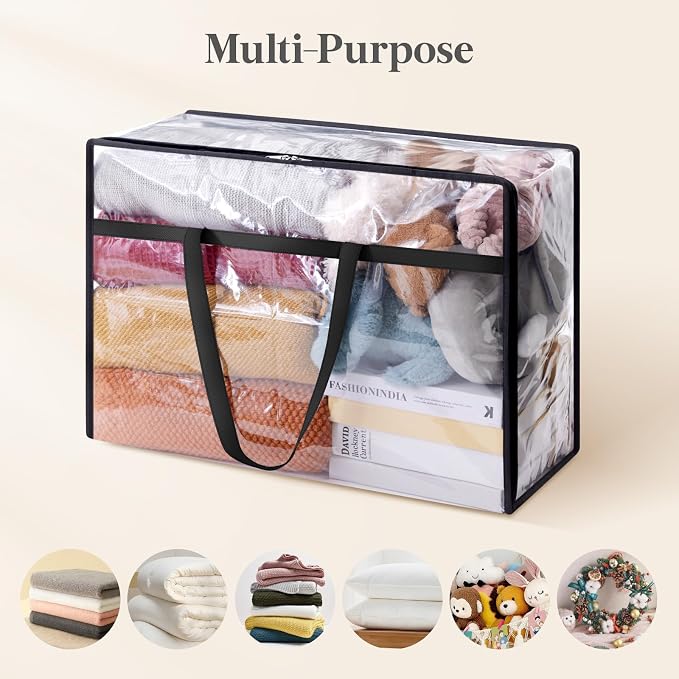 Lifewit 8 Pack Clear Clothes Storage Bags, 60L Plastic Blanket Storage Bag, Vinyl Foldable Moving Bags with Zipper, Closet Organizers and Storage Containers for Bedding, Duvet, Comforter - Image 5