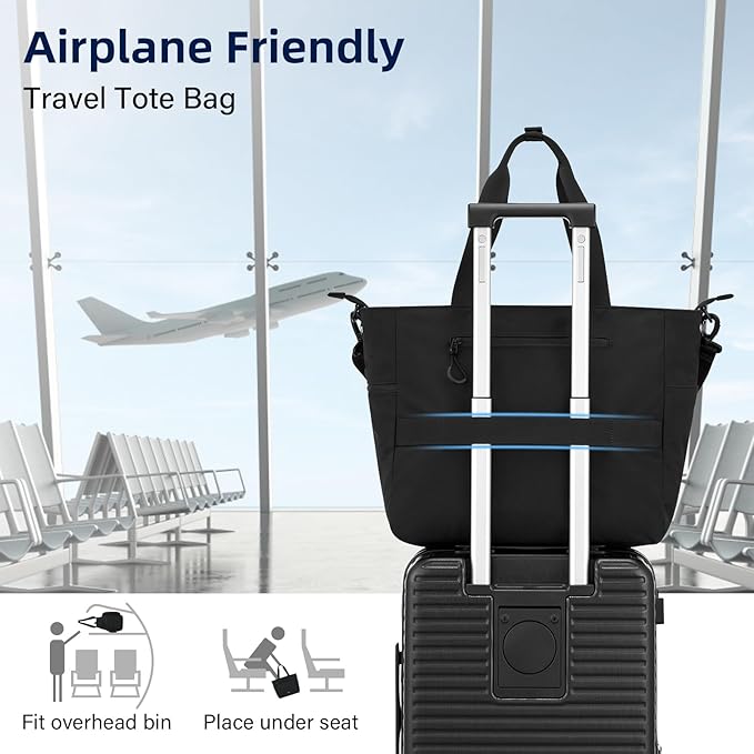 HanTrip Large Laptop Tote Bag with Luggage Sleeve for Travel Work, Black | 16.5 Inch Laptop Sleeve, 31L Zippered Tote Bags, Water Resistant, Water Bottle Pocket, Detachable Adjustable Shoulder Strap - Image 6
